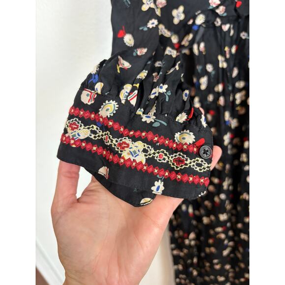 Zadig & Voltaire Reacty Floral Print Long Sleeve Ruffle Embroidered Dress XS - Picture 5 of 9